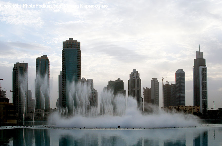 City, Downtown, Metropolis, Urban, Building, Housing, Fountain