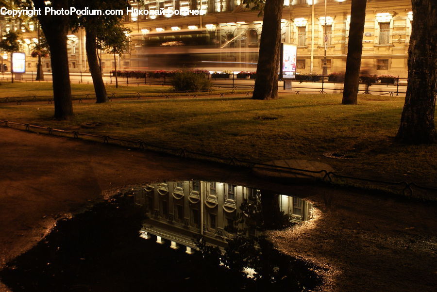 Puddle, Column, Pillar, Night, Outdoors, Lighting, Architecture
