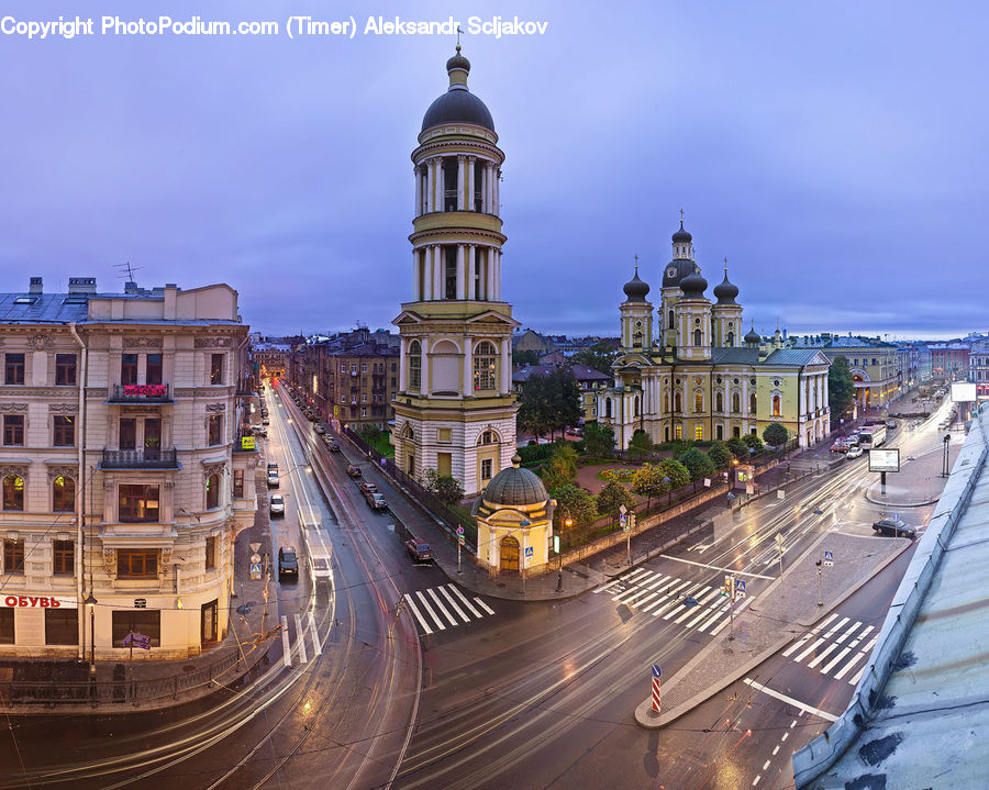 Architecture, Downtown, Plaza, Town Square, Intersection, Road, City