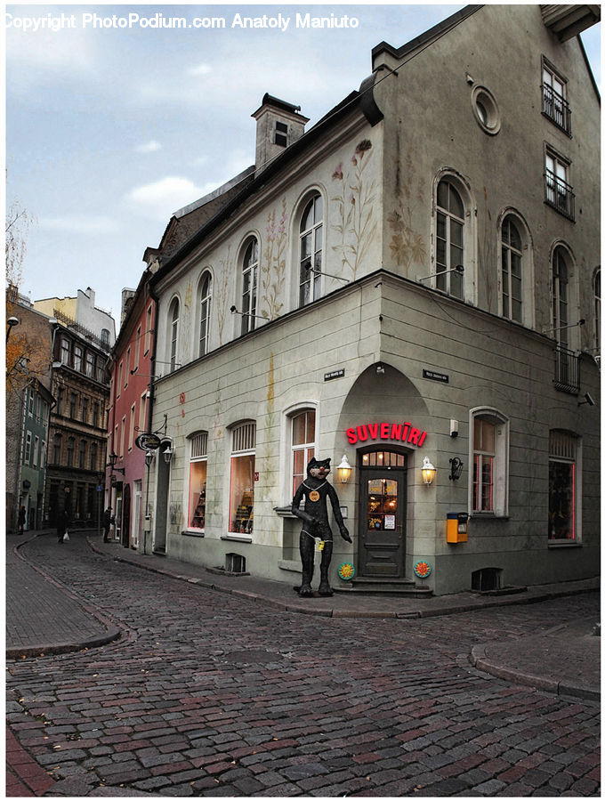 Cobblestone, Pavement, Walkway, Building, Apartment Building, High Rise, Road