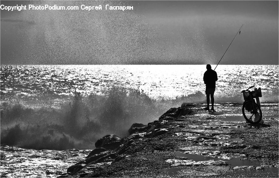 Fishing, Tire, Coast, Outdoors, Sea, Water, Sea Waves