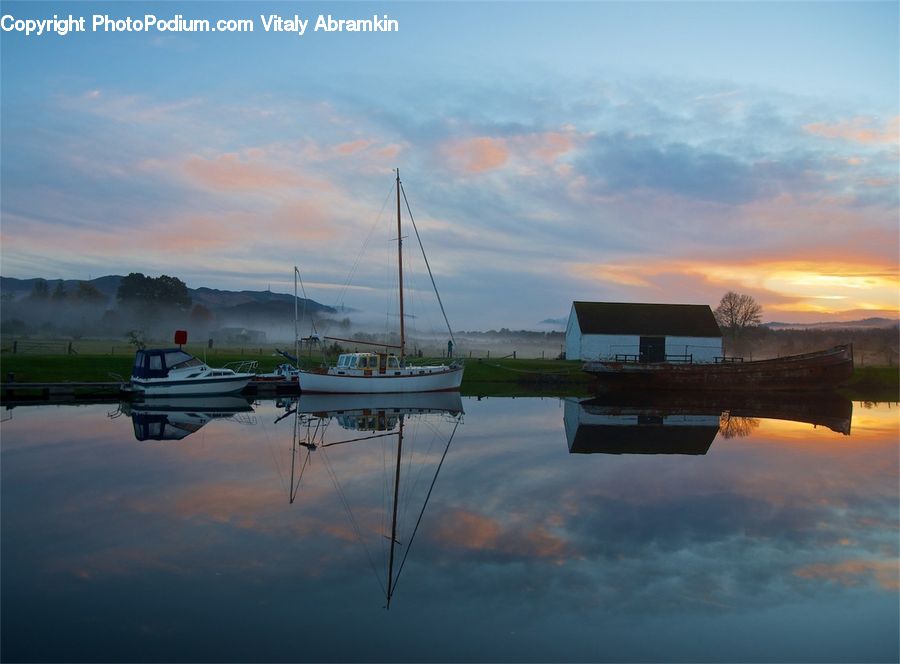 Boat, Dinghy, Yacht, Dawn, Dusk, Red Sky, Sky