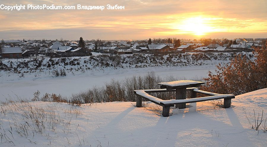 Bench, Park Bench, Dawn, Dusk, Sky, Sunrise, Sunset