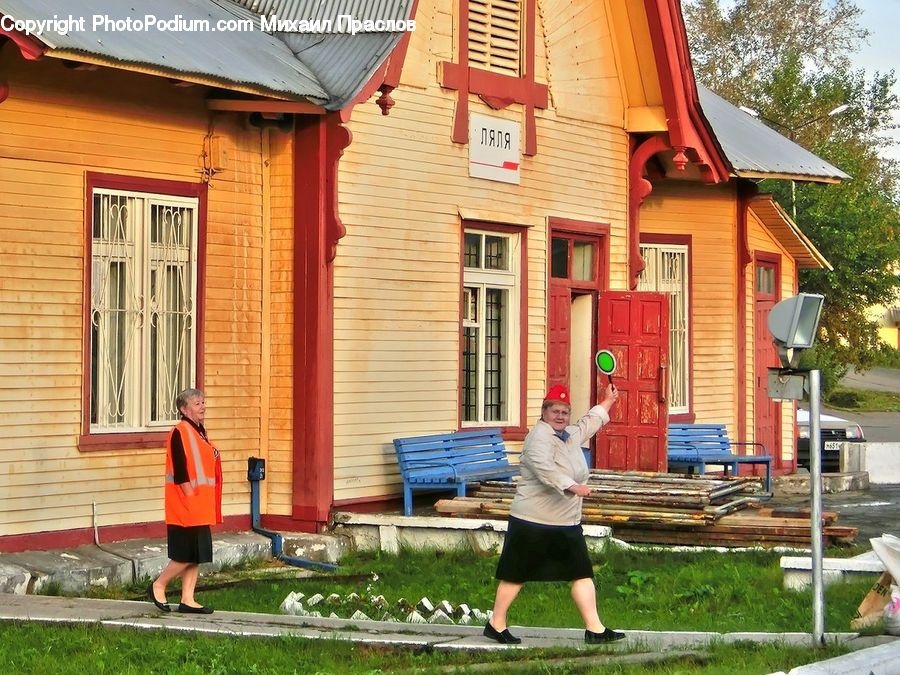 People, Person, Human, Bench, Building, Cottage, Housing