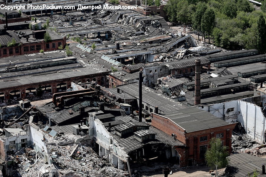 Rubble, Train, Vehicle, Aerial View, Building, Architecture, Housing