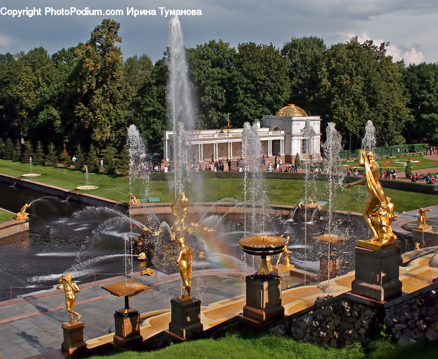Fountain, Water, Glass, Goblet, Deck, Porch, Park