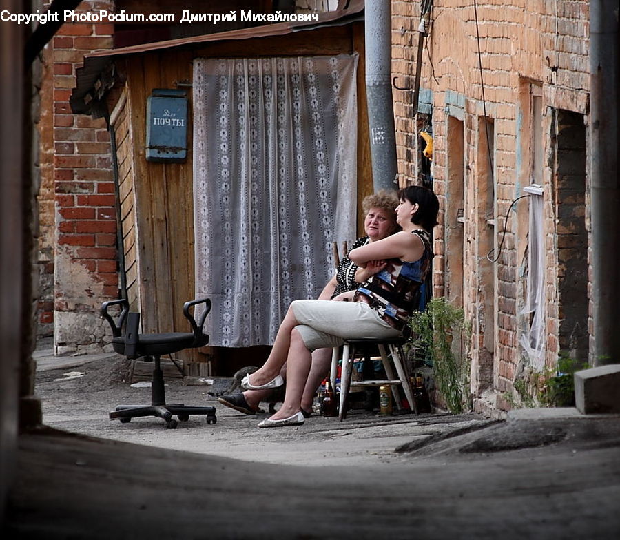 People, Person, Human, Chair, Furniture, Bench, Alley