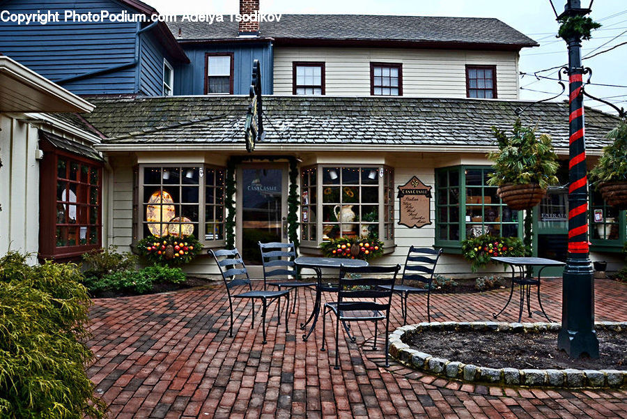 Plant, Potted Plant, Bench, Pole, Chair, Furniture, Building