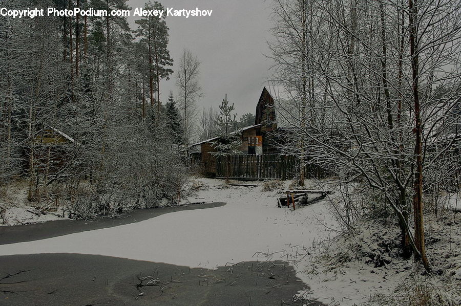 Shopping Cart, Building, Cottage, Housing, Ice, Outdoors, Snow