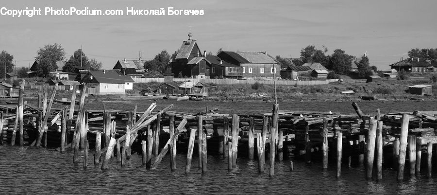 Dock, Pier, Column, Pillar, Building, Hut, Log Cabin