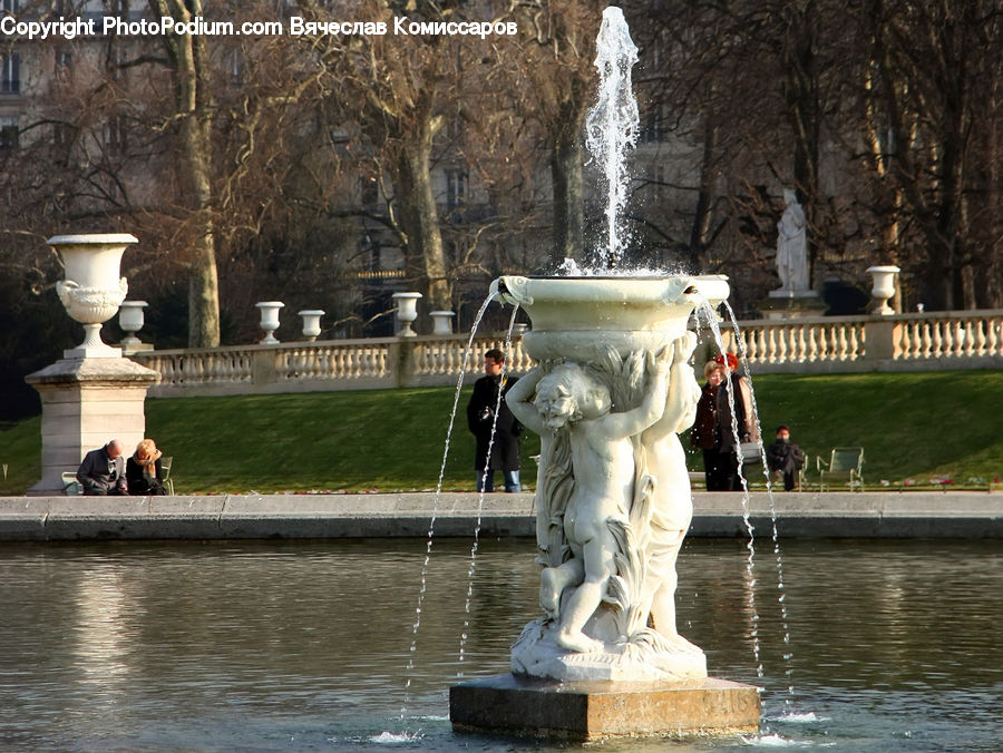 Fountain, Water, Art, Sculpture, Statue, Pot, Pottery
