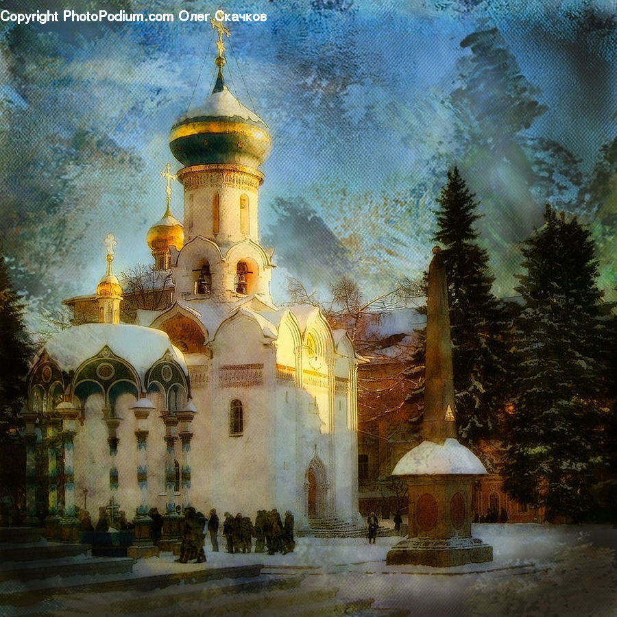 Architecture, Bell Tower, Clock Tower, Tower, Art, Painting, Housing