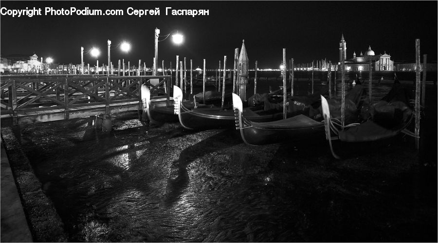 Boat, Gondola, Night, Outdoors, Playground, Dock, Landing