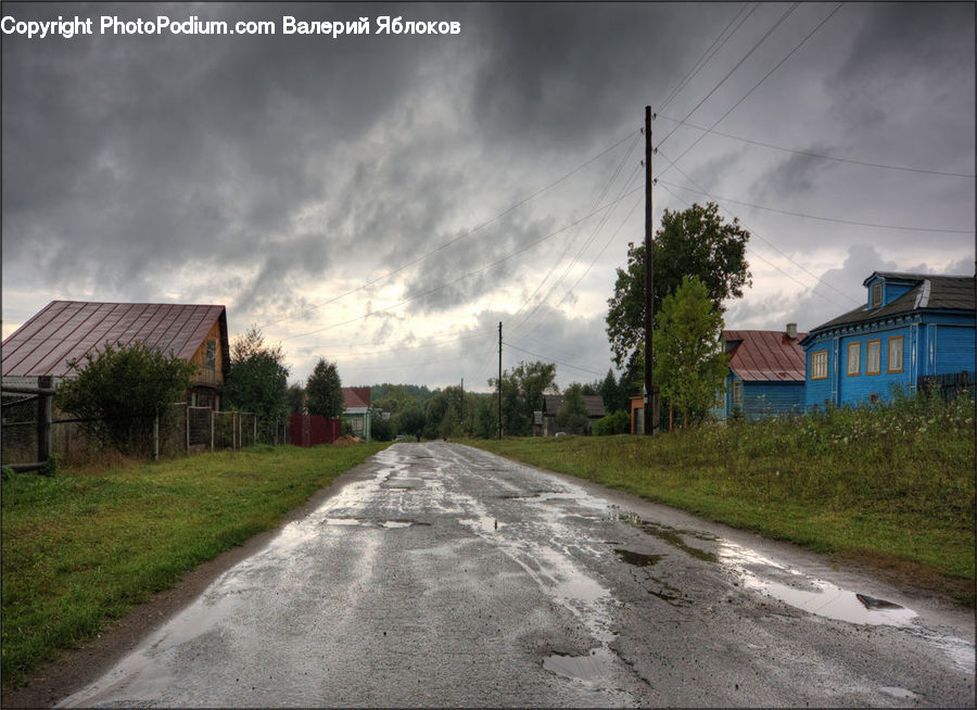 Dirt Road, Gravel, Road, Pole, Cabin, Hut, Rural