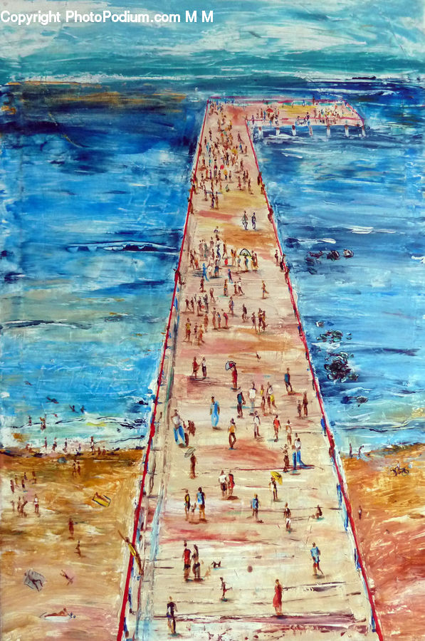 Art, Painting, Coast, Outdoors, Sea, Water, Dock
