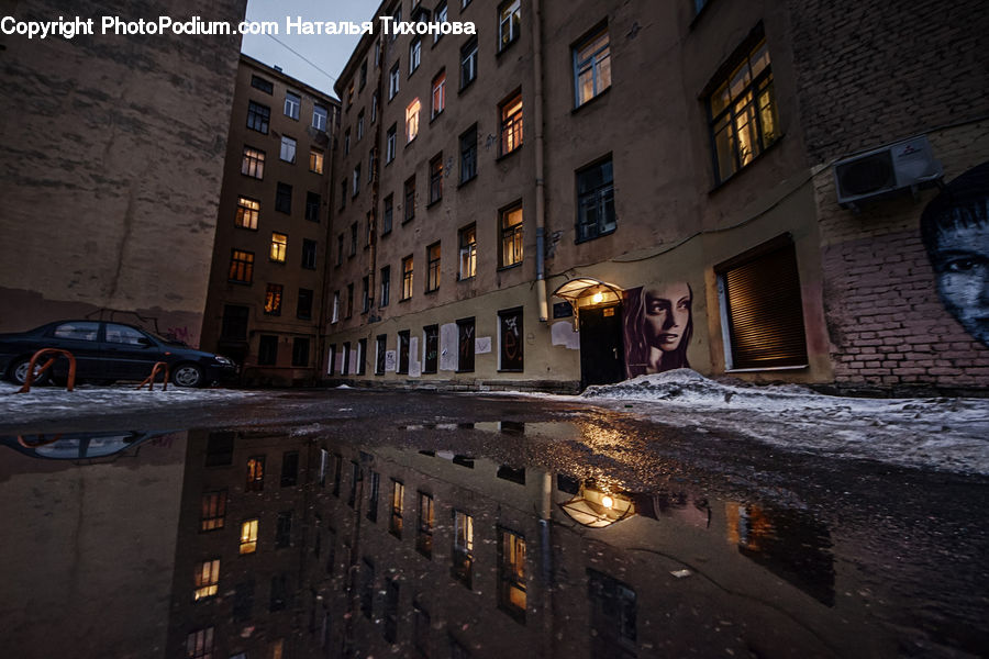 Puddle, Automobile, Car, Sedan, Vehicle, Cell Phone, Electronics