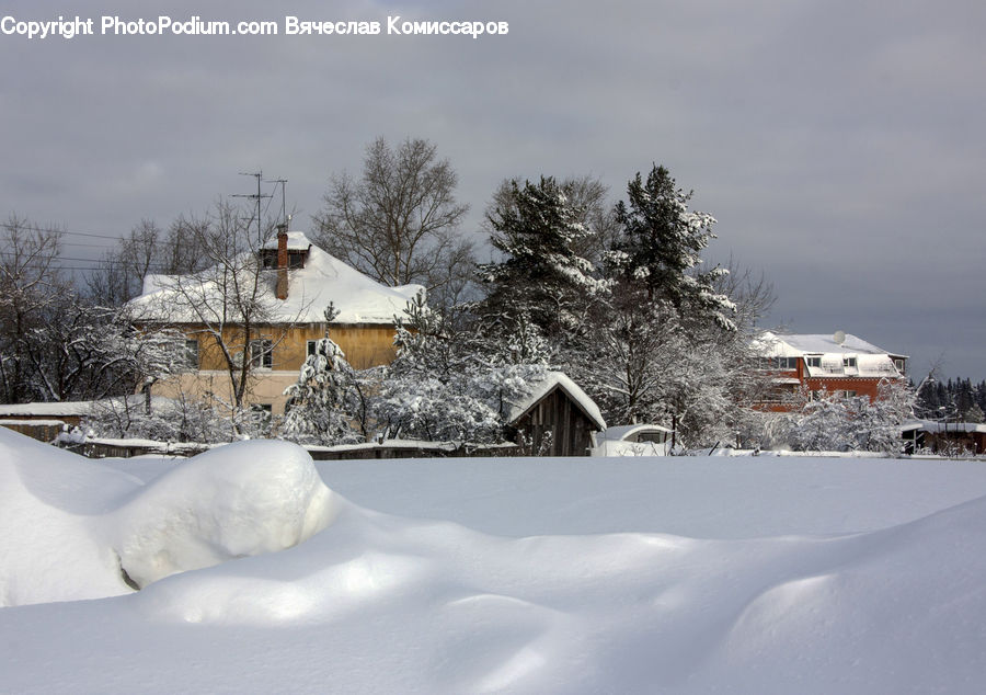 Ice, Outdoors, Snow, Building, Cottage, Housing, Landscape