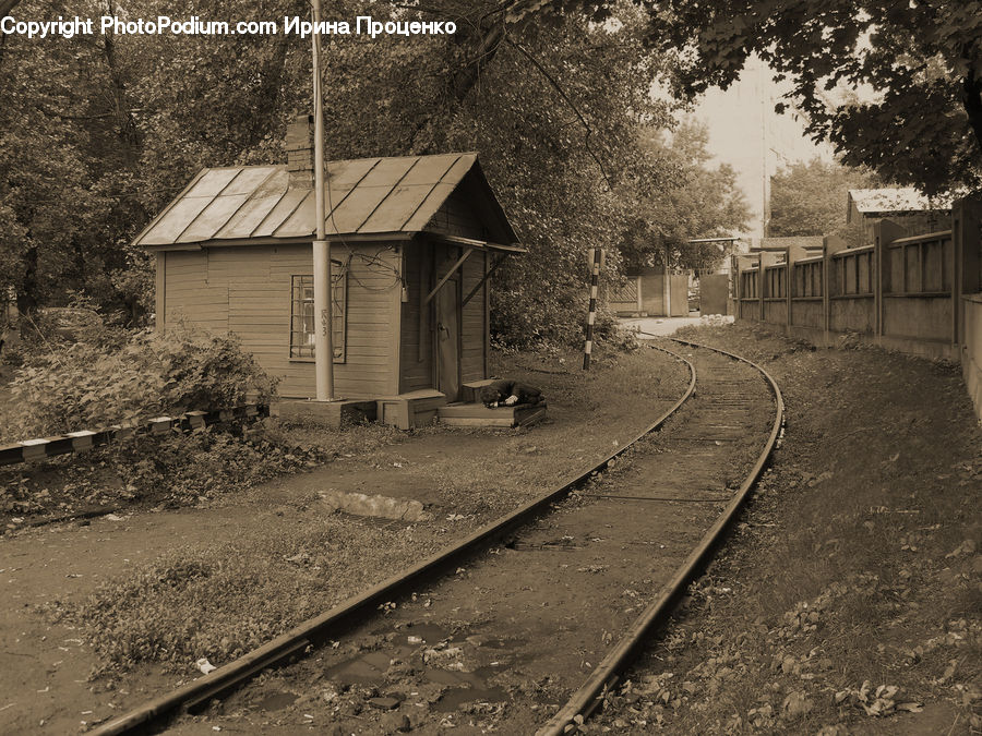 Rail, Train Track, Building, Shack, Shelter, Cabin, Hut