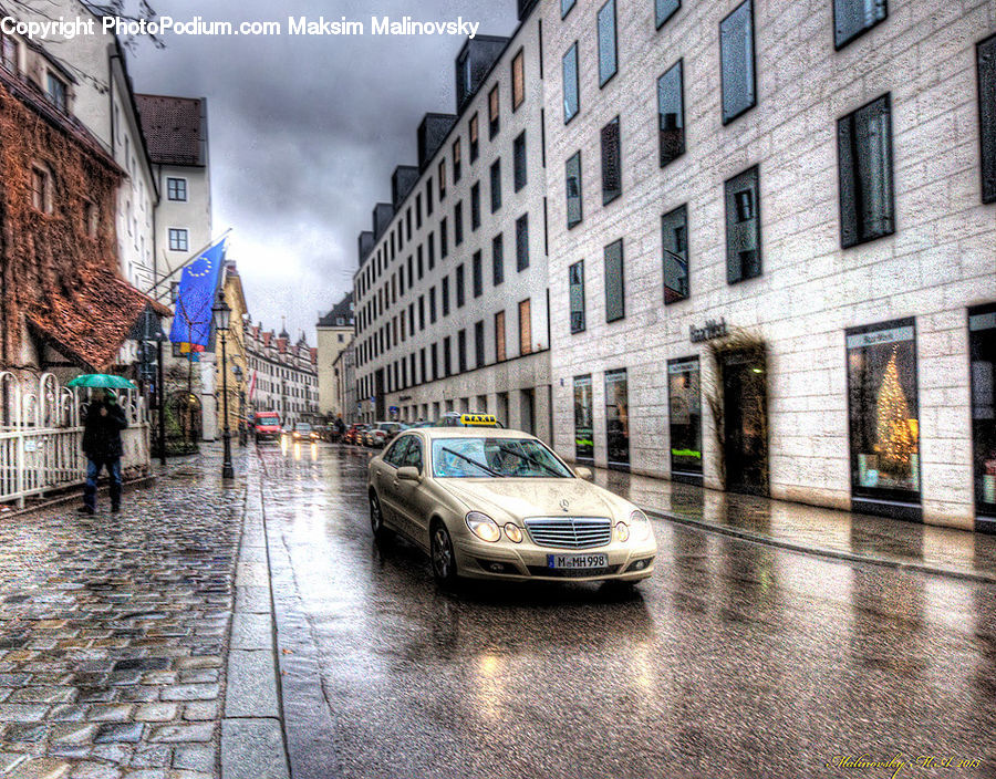 Cobblestone, Pavement, Walkway, Cab, Car, Taxi, Vehicle