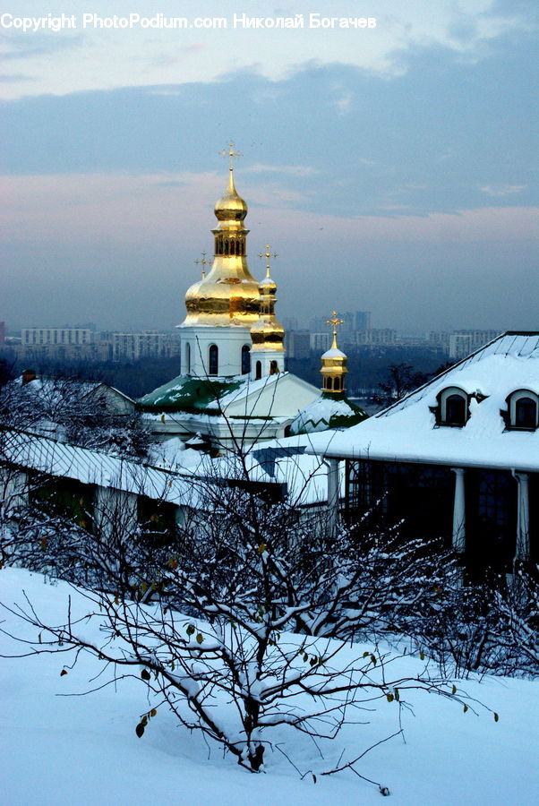Architecture, Bell Tower, Clock Tower, Tower, Ice, Outdoors, Snow