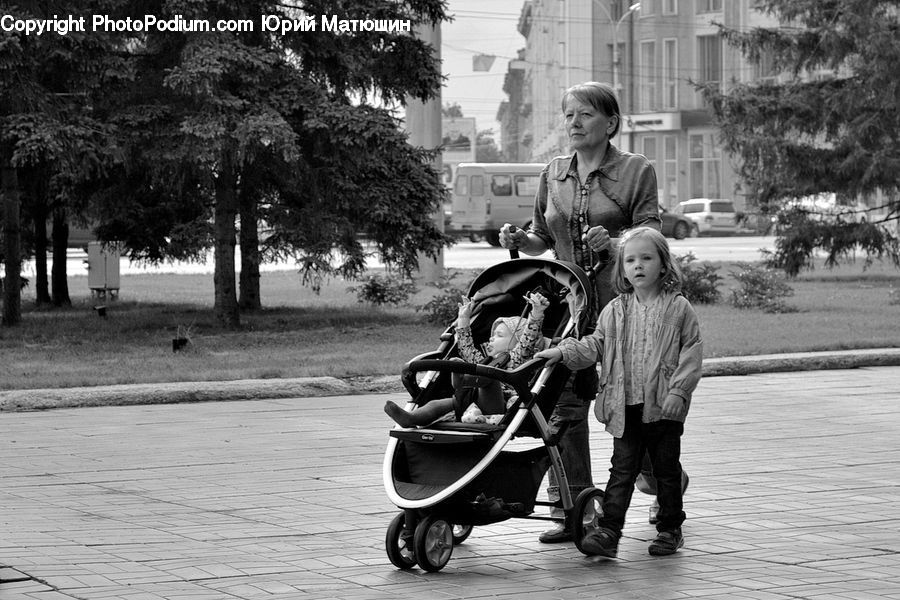 People, Person, Human, Stroller, Coat, Performer, Scooter
