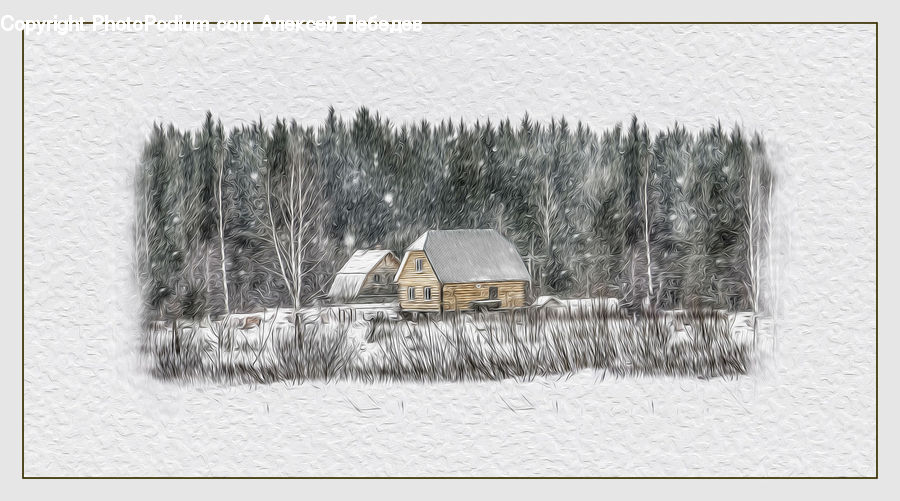 Building, Cottage, Housing, Drawing, Sketch, Cabin, Hut