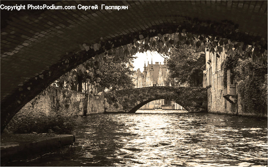 Bridge, Canal, Outdoors, River, Water, Cobblestone, Pavement