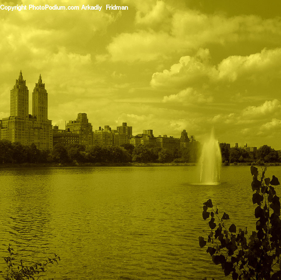 Silhouette, Fountain, Water, Fruit, Grapes, Parliament, Landscape