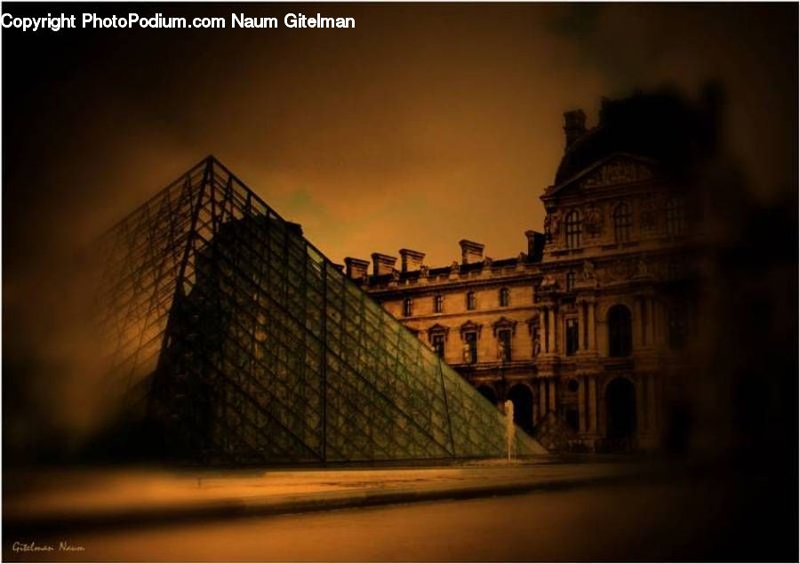 Ancient Egypt, Architecture, Pyramid, Triangle, Night, Outdoors, Castle