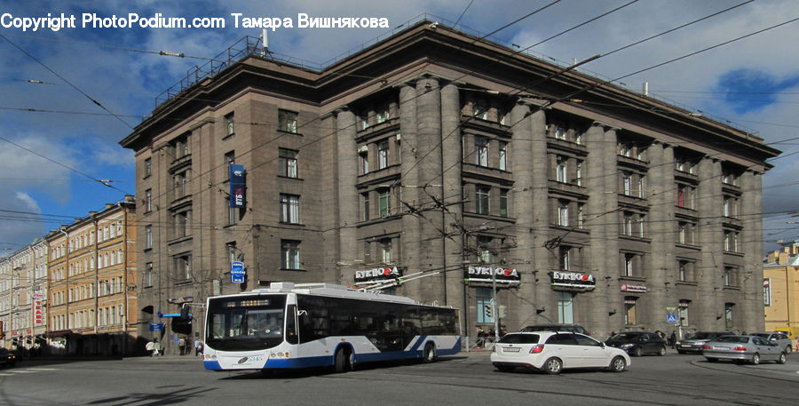 Bus, Vehicle, Apartment Building, Building, High Rise, Office Building, City