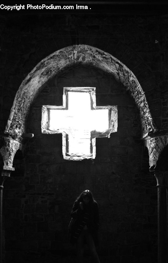 Arch, Cross, Person, Portrait, Woman
