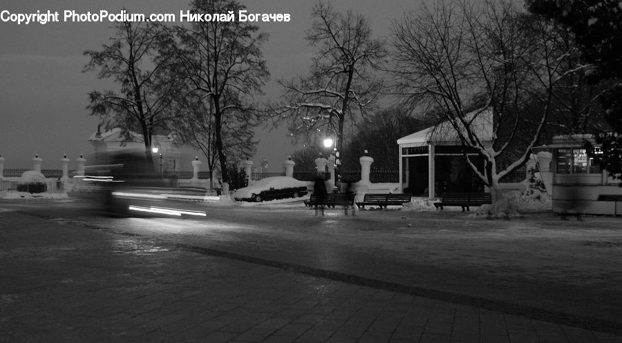 Asphalt, Tarmac, Closet, Kiosk, Night, Outdoors, Intersection