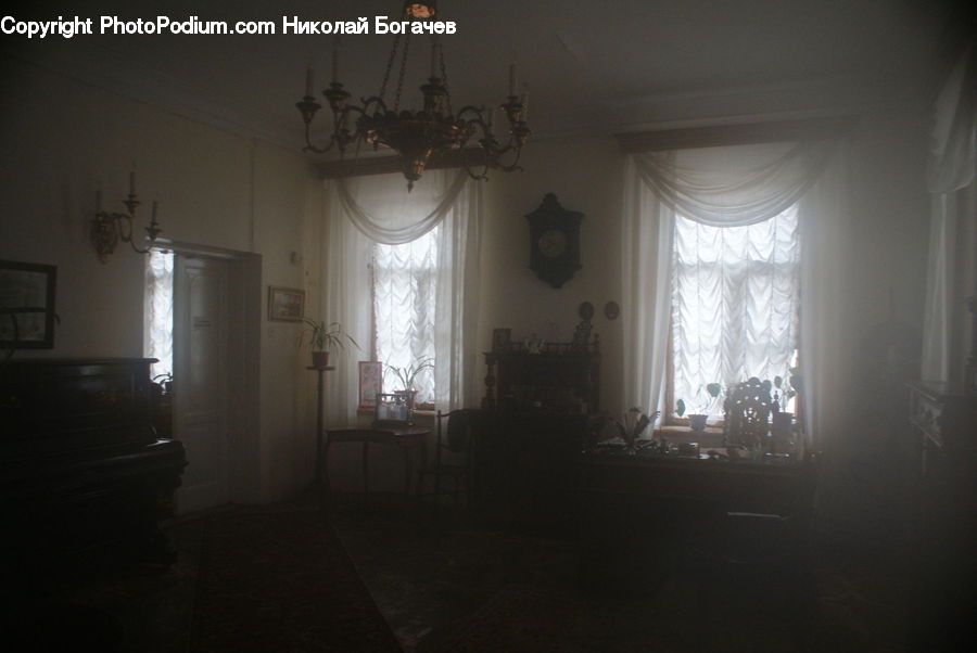 Chandelier, Lamp, Dining Room, Indoors, Room, Curtain, Home Decor