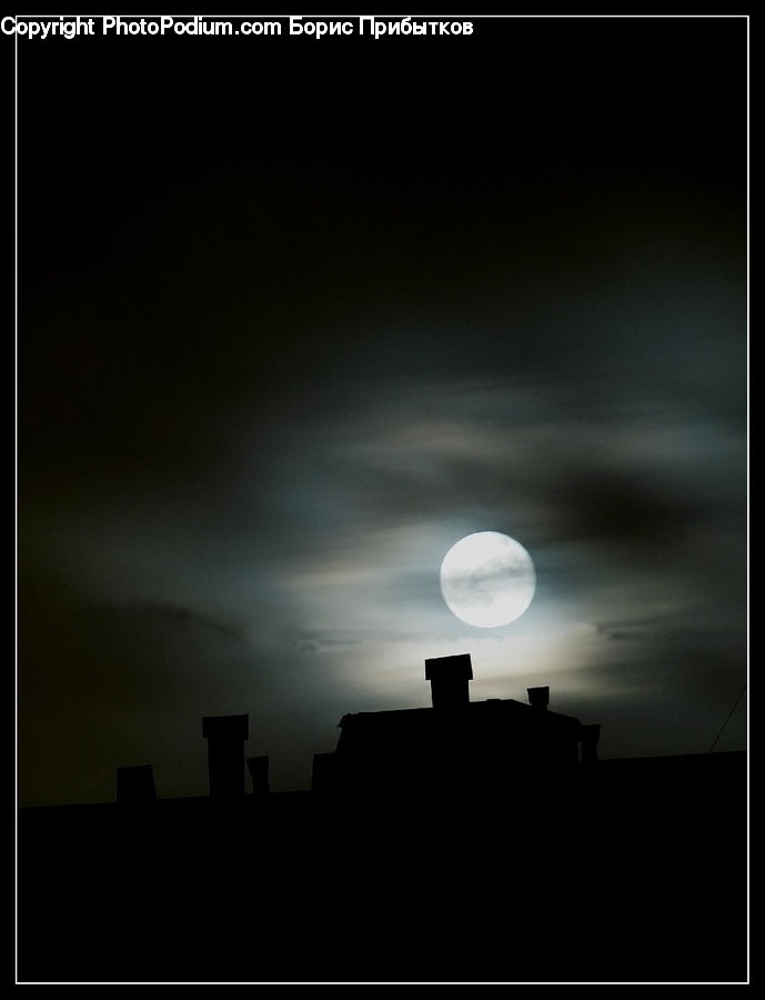 Astronomy, Full Moon, Night, Silhouette, Cross, Text, Architecture