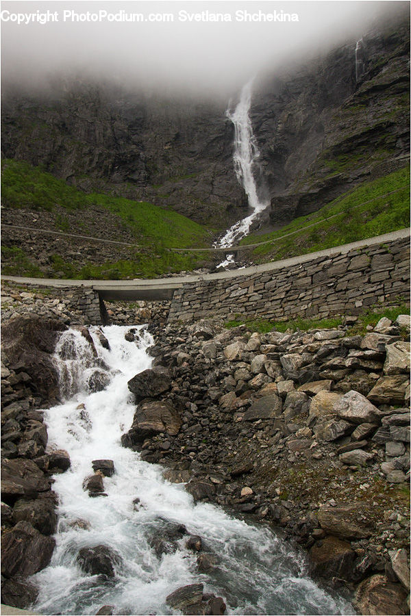 Creek, Outdoors, River, Water, Stone Wall, Wall, Waterfall