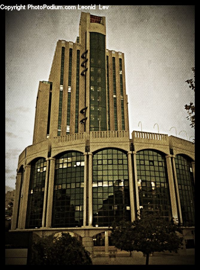 Building, City, High Rise, Housing, Bench, Office Building, Brick