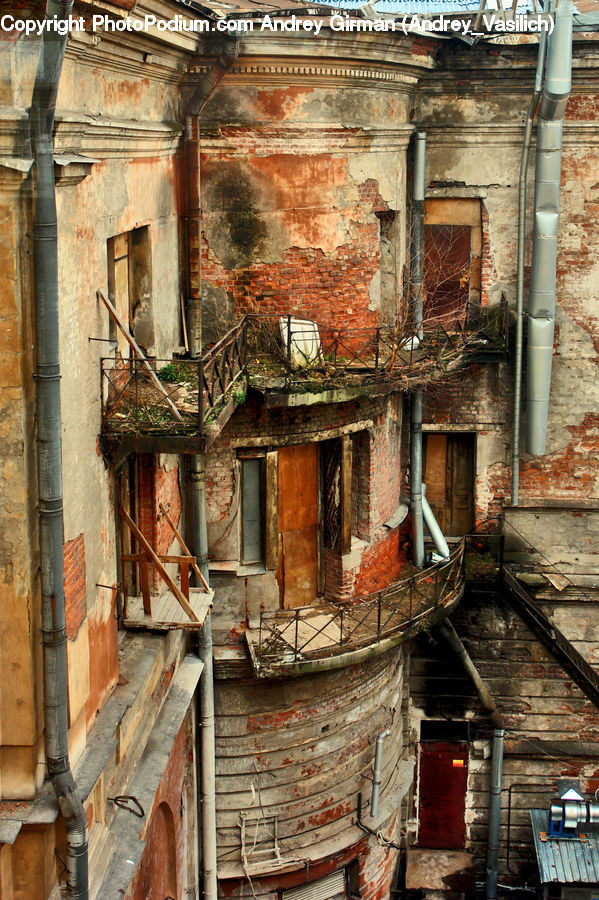 Brick, Balcony, Boat, Dinghy, Ruins, Building, Architecture