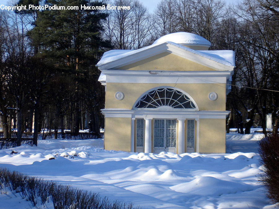 Gazebo, Ice, Outdoors, Snow, Landscape, Nature, Scenery