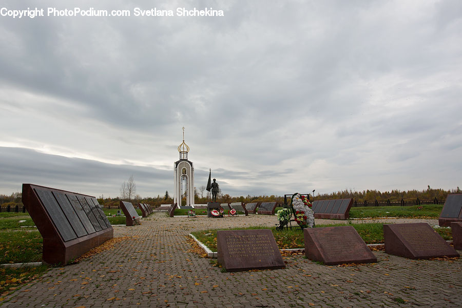 Architecture, Bell Tower, Clock Tower, Tower, Dirt Road, Gravel, Bench