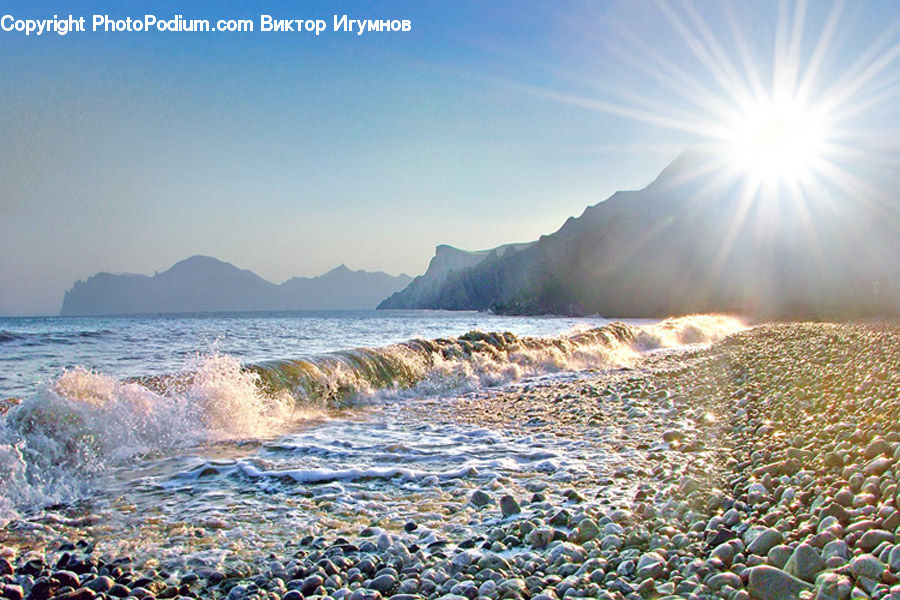 Flare, Light, Sunlight, Pebble, Beach, Coast, Outdoors