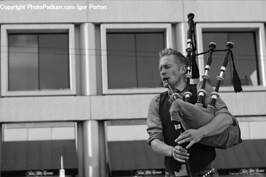 People, Person, Human, Bagpipe, Building, Balcony, Door