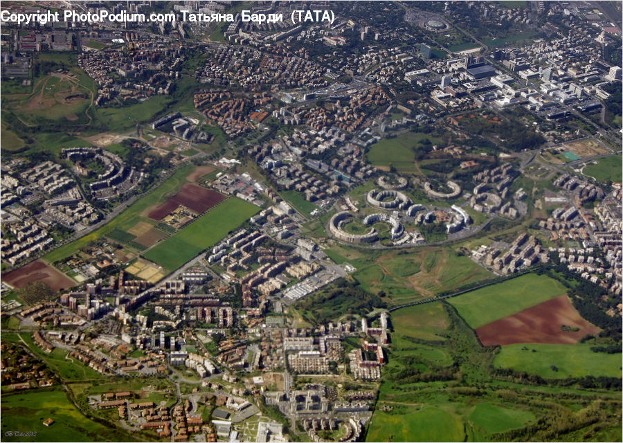Aerial View, Building, Downtown, Town, Countryside, Outdoors, Field