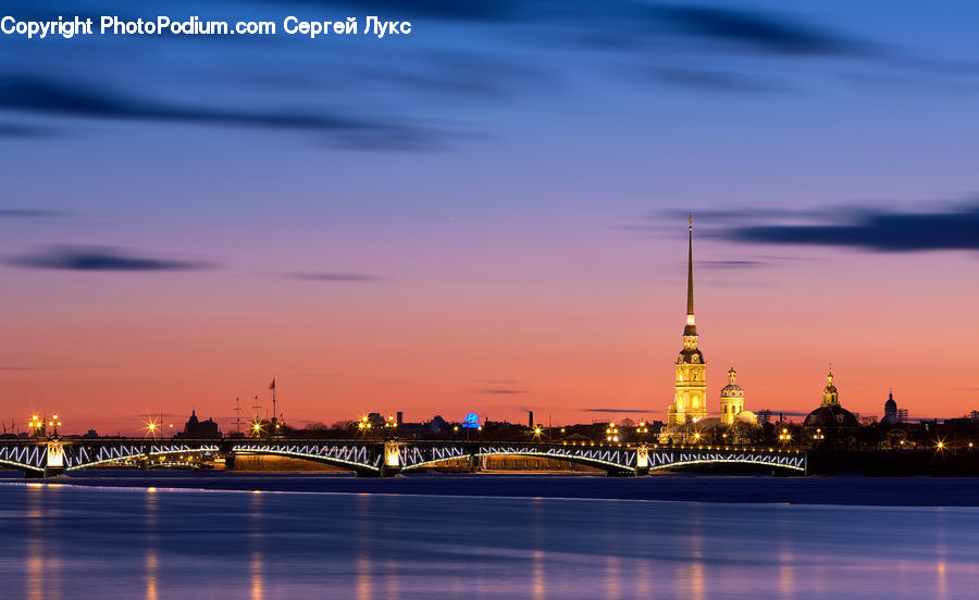 Bridge, Factory, Refinery, City, Downtown, Dawn, Dusk