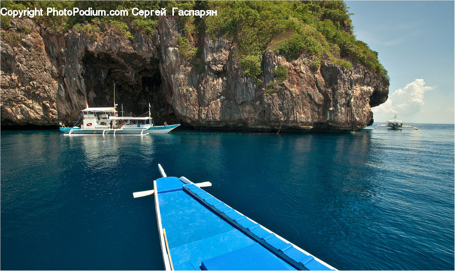 Cliff, Outdoors, Boat, Dinghy, Lagoon, Lake, Water