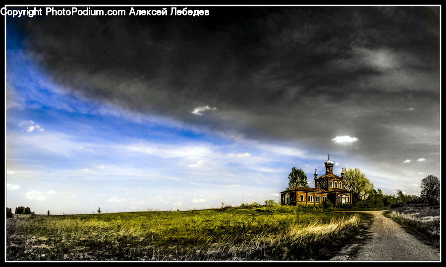 Architecture, Mansion, Dirt Road, Gravel, Road, Cloud, Cumulus