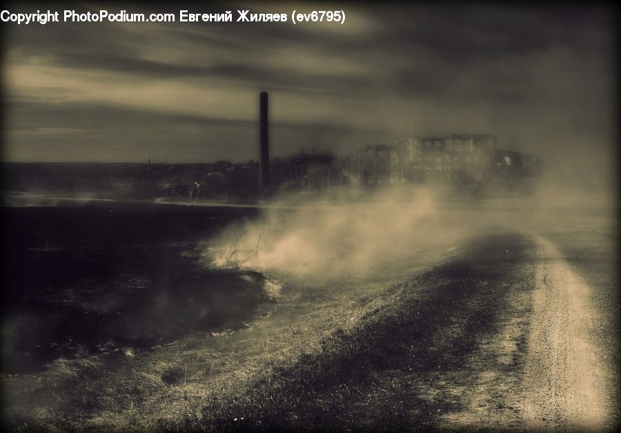 Dirt Road, Gravel, Road, Fog, Outdoors, Sea, Sea Waves