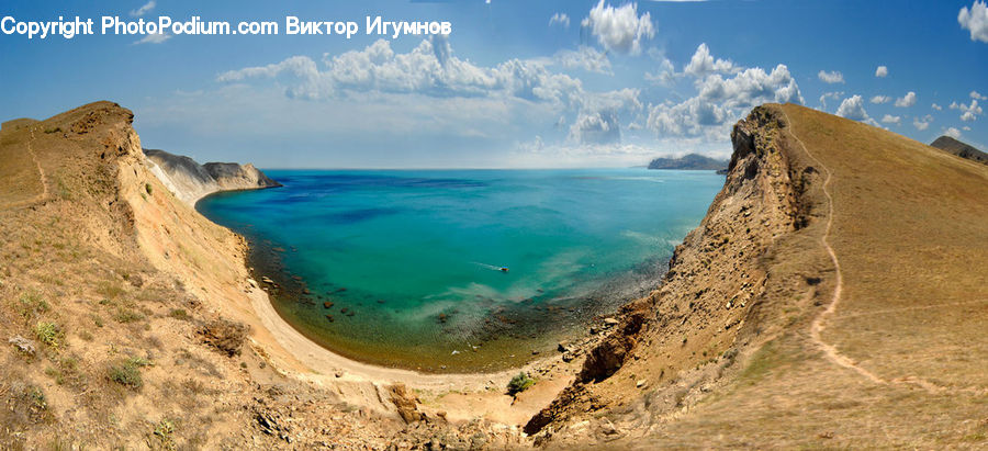 Beach, Coast, Outdoors, Sea, Water, Crater, Cliff