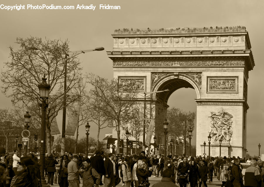 Crowd, Arch, City, Downtown, Urban