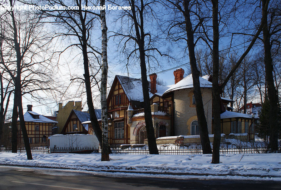 Playground, Building, Cottage, Housing, Ice, Outdoors, Snow