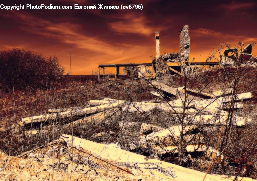 Rubble, Dusk, Outdoors, Sky, Sunlight, Sunrise, Sunset